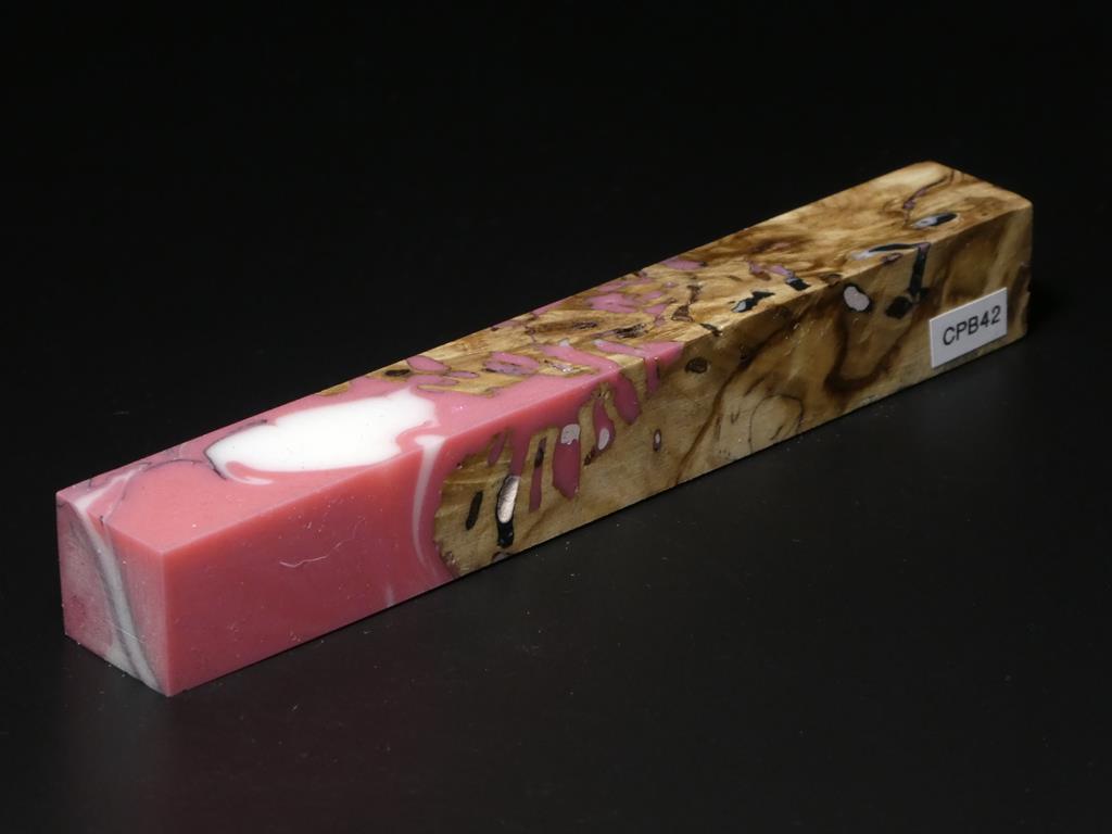 Natural /  Pink, White, Black Hybrid Pen Blank