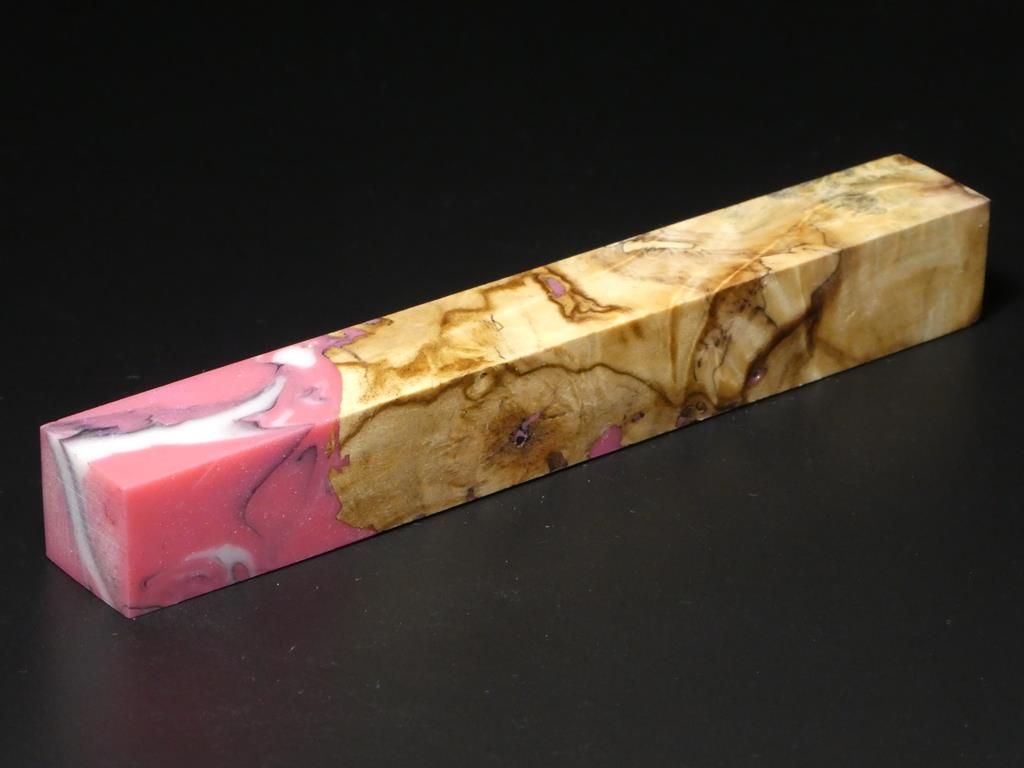 Natural /  Pink, White, Black Hybrid Pen Blank