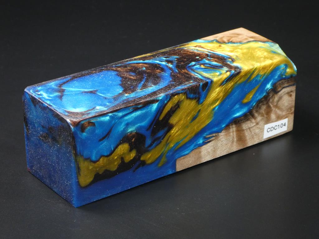 Natural /  Teal, Gold Hybrid Duck Call Blank