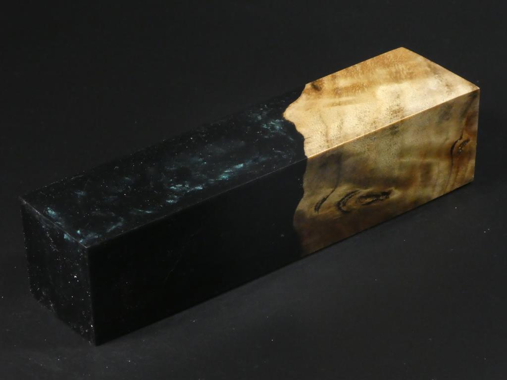 Natural / Green - Stabilized / Resin Hybrid Duck Call Blank.  Dimensions : 1.5" x 1.5" x 5.0"