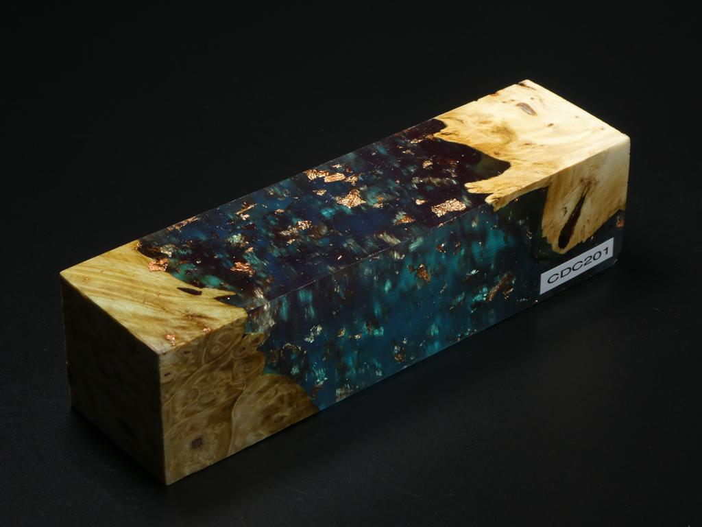 Natural /  Clear Blue with Flakes Hybrid Duck Call Blank