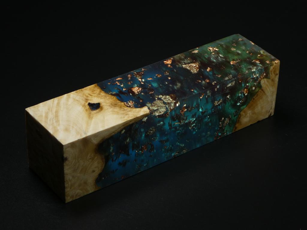 Natural /  Clear Blue with Flakes Hybrid Duck Call Blank