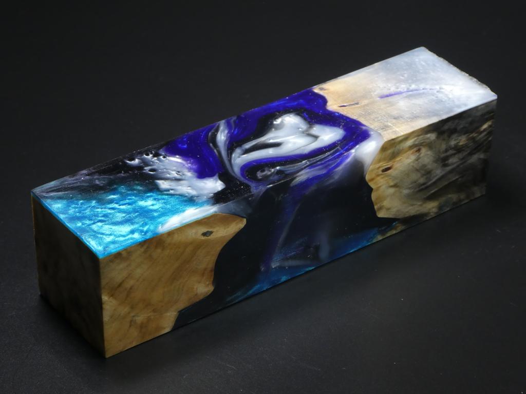 Natural /  Blue, Black, White Hybrid Duck Call Blank