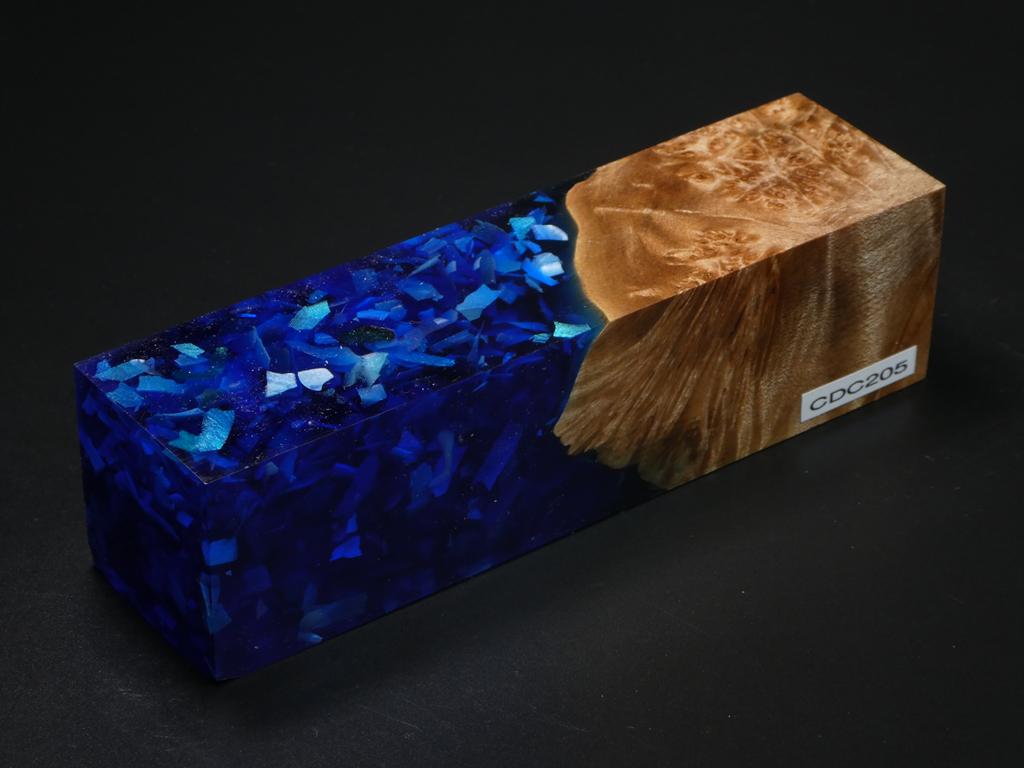 Natural /  Clear Blue with Flakes Hybrid Duck Call Blank