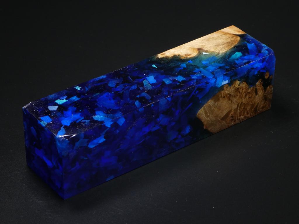 Natural /  Clear Blue with Flakes Hybrid Duck Call Blank