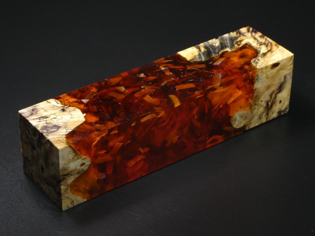 Natural /  Clear Orange with Flakes Hybrid Duck Call Blank