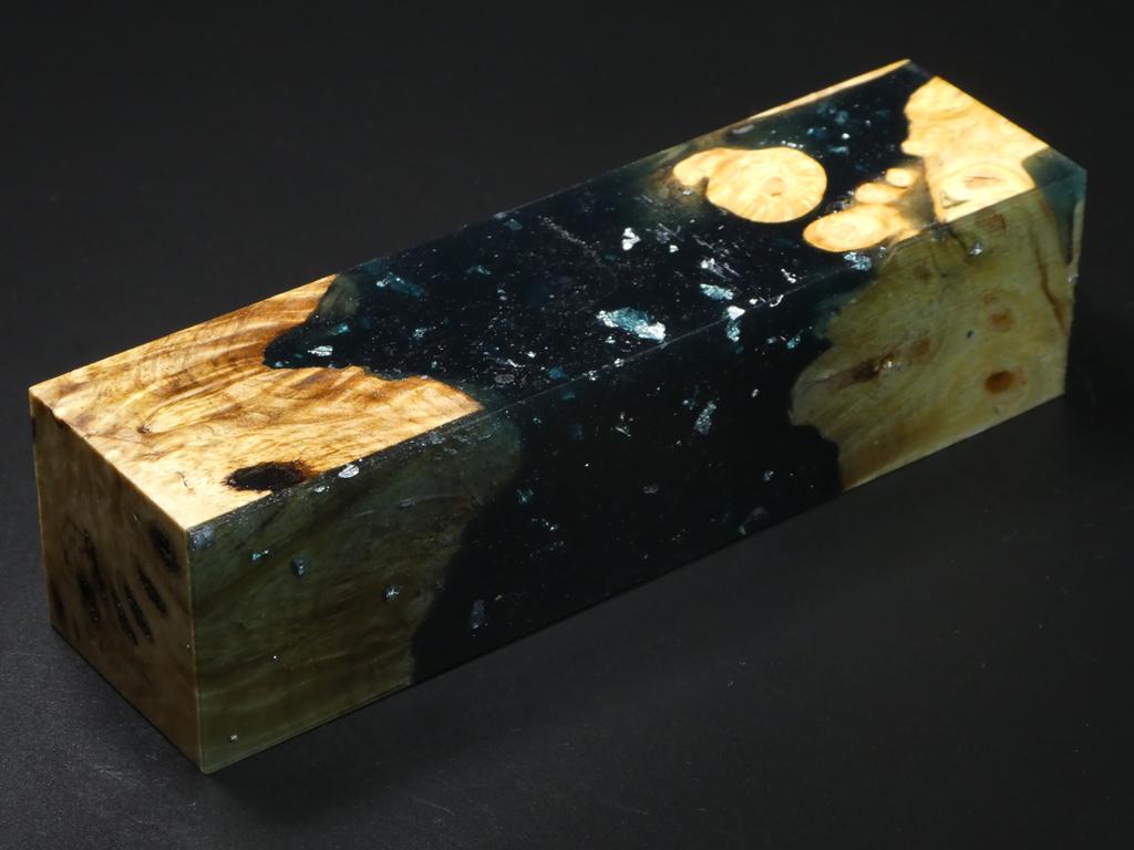 Natural /  Blue, Black with Flakes Hybrid Duck Call Blank