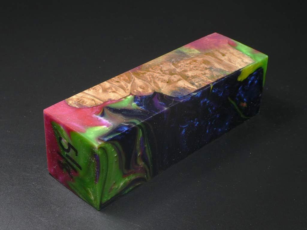 Natural / Blue, Magenta, Green Hybrid Duck Call Blank